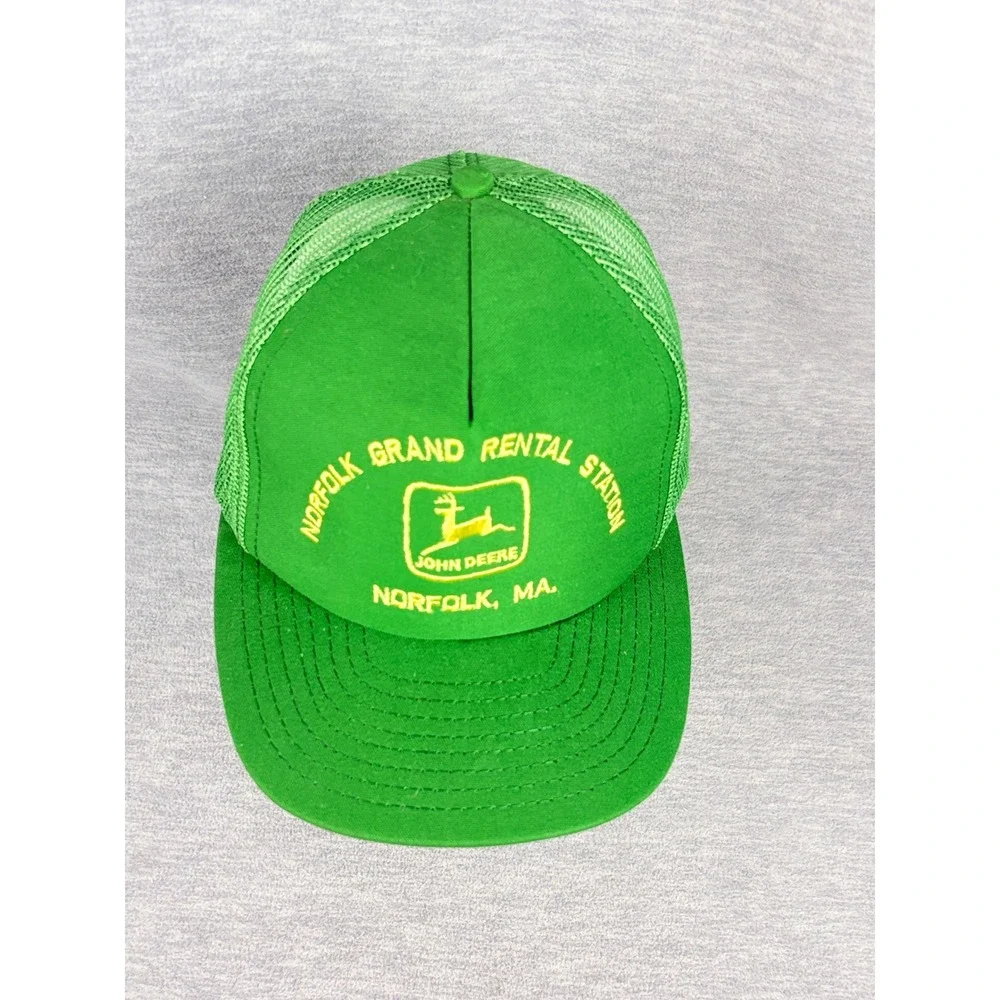 VTG John Deere Trucker Hat Norfolk Grand Rental Station Mens Green Snapback USA